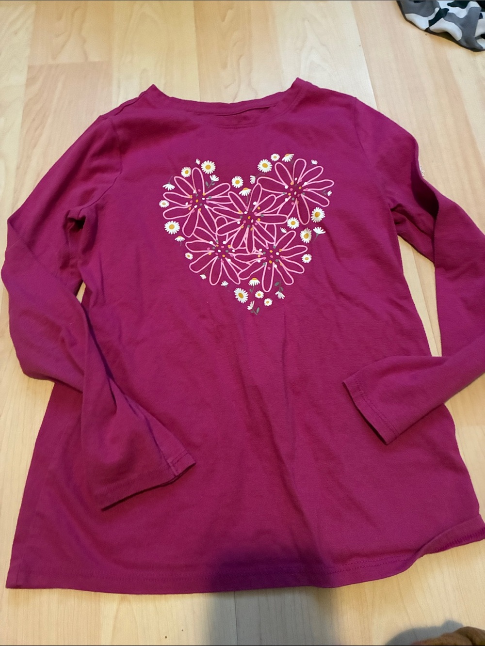 Cat & Jack Girls' Long-Sleeve Floral Heart Tee - Berry Pink